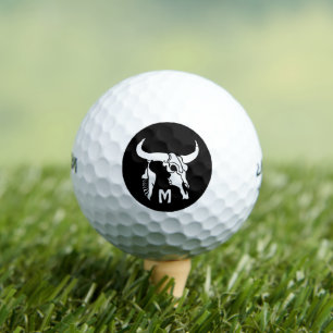Tribal White Longhorn Bull Skull w White Feather Golf Balls