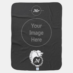 Tribal White Wolf Head Silhouette Laurel Monogram Baby Blanket