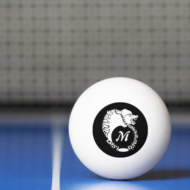 Tribal White Wolf Head Silhouette Laurel Monogram Ping Pong Ball (Net)