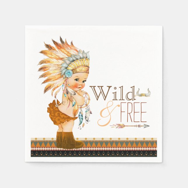 Tribal Wild and Free Girl Baby Shower Paper Napkins (Front)