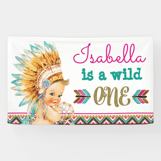 Tribal Wild One Birthday Banner 1st Birthday (Horizontal)