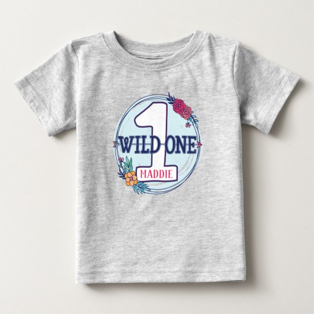 Tribal Wild One Personalized First Birthday Baby T-Shirt (Front)