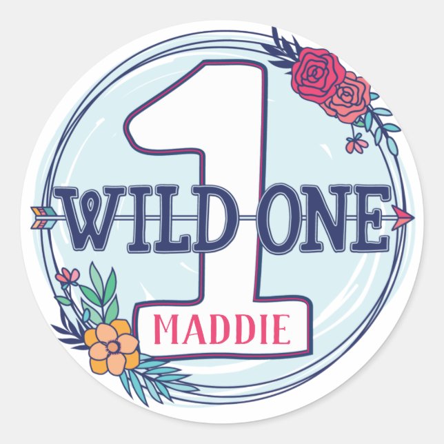 Tribal Wild One Personalized First Birthday Classic Round Sticker (Front)