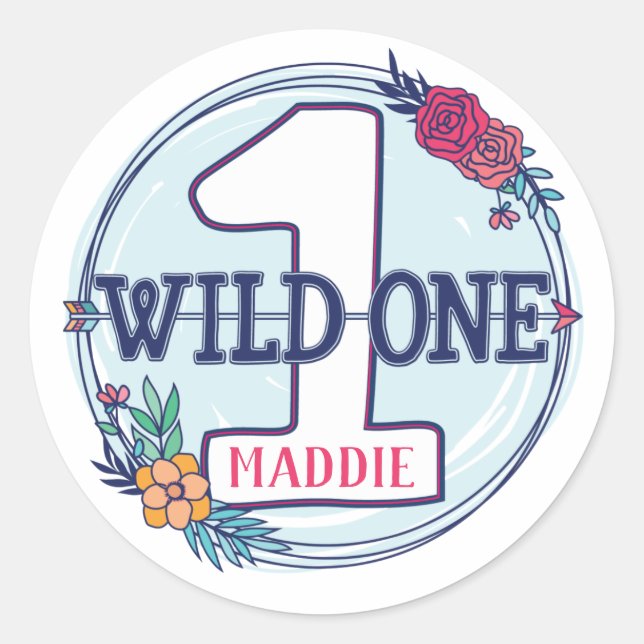 Tribal Wild One Personalized First Birthday Classic Round Sticker (Front)