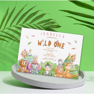 Tribal Wild One Safari Woodland Birthday Invitation