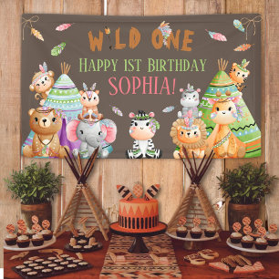 Tribal Wild One Safari Woodland Birthday Party Banner