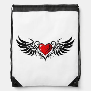 Tribal Winged Heart Drawstring Bag