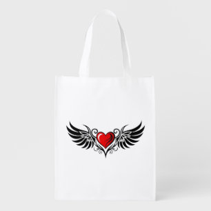 Tribal Winged Heart Grocery Bag