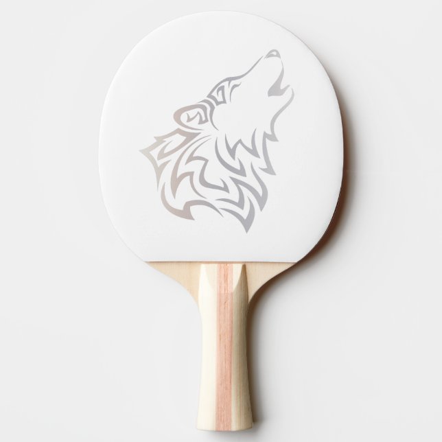 Tribal Wolf Animal Beige White Ping-Pong Paddle (Back)