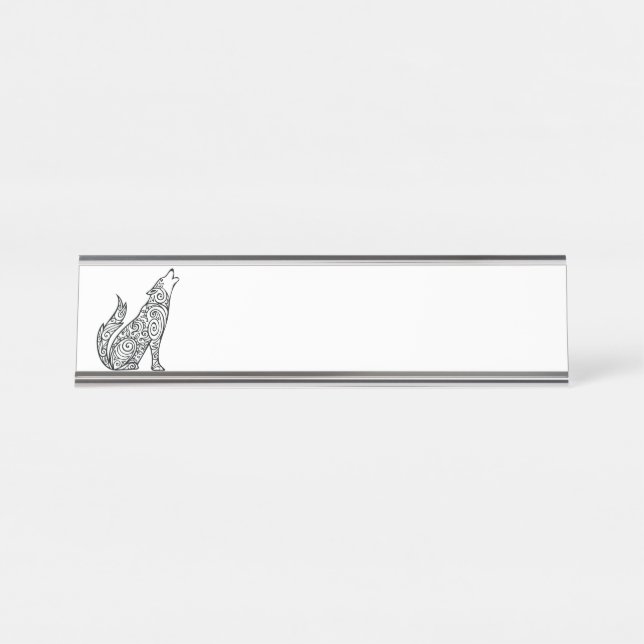 Tribal Wolf Desk Name Plate (Front)