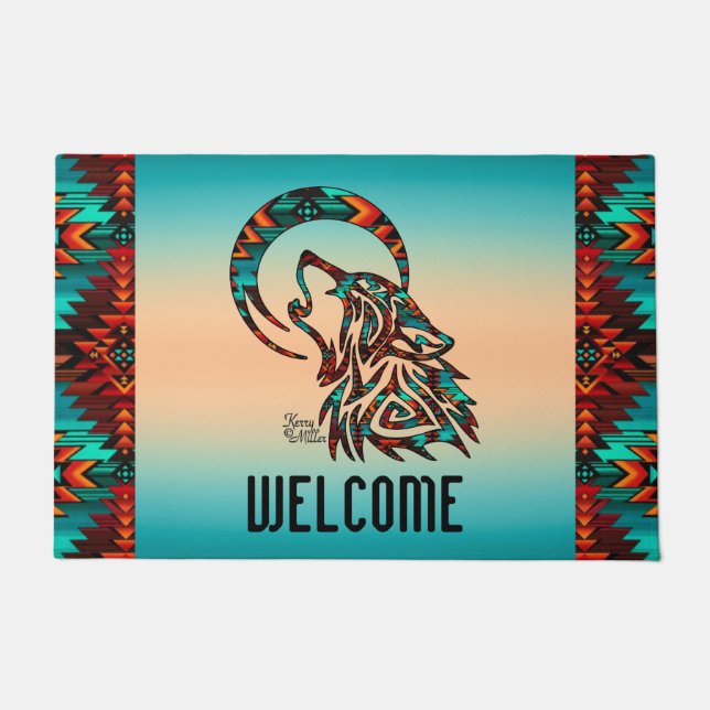 Tribal Wolf Doormat (Front)