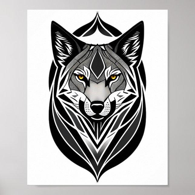 Tribal Wolf Face Design Poster (Front)