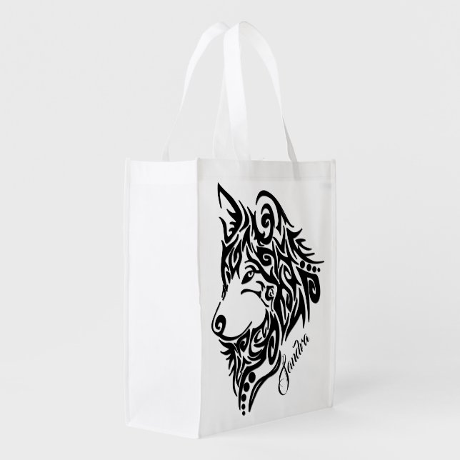 Tribal Wolf Grocery Bag (Back Side)