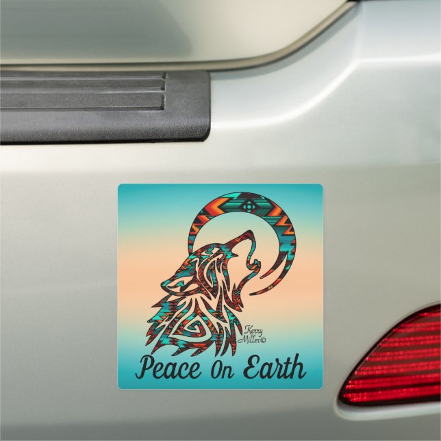 Tribal Wolf Howling At The Moon Car Magnet (In Situ)