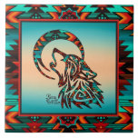 Tribal Wolf Howling At The Moon Ceramic Tile<br><div class="desc">Brighten Your Home with this Unique "One of a Kind" Tribal Wolf Ceramic Tile! It Features a Native American Tribal Wolf Howling at the Moon on a Turquoise and Orange Background... Surrounded by a Southwest Border in Turquoise, Orange & Black! This is an Original "One of a Kind" Art Design...</div>