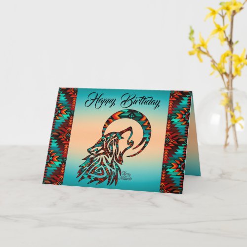 Tribal Wolf Howling At The Moon Greeting Card