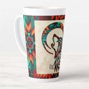 Tribal Wolf Howling At The Moon Latte Mug