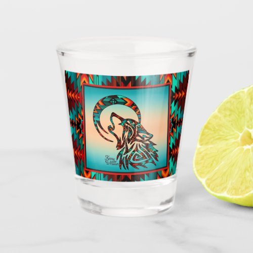 Tribal Wolf Howling At The Moon Shot Glass
