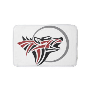 Tribal Wolf Howling Red Black Grey Moon Bathroom Mat