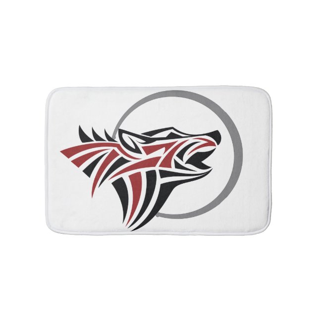 Tribal Wolf Howling Red Black Grey Moon Bathroom Mat (Front)