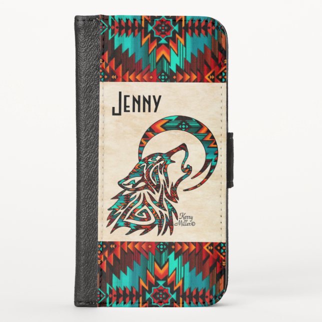 Tribal Wolf iPhone Wallet Case (Front)