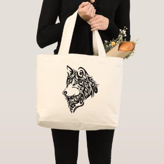 Tribal Wolf Large Tote Bag
