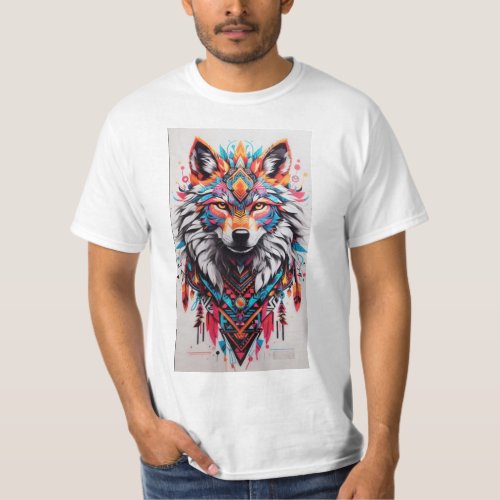 Tribal Wolf Mandala T_Shirt _ Vibrant and Unique