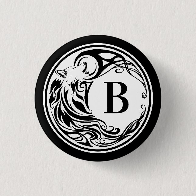 Tribal Wolf Monogram Button (Front)