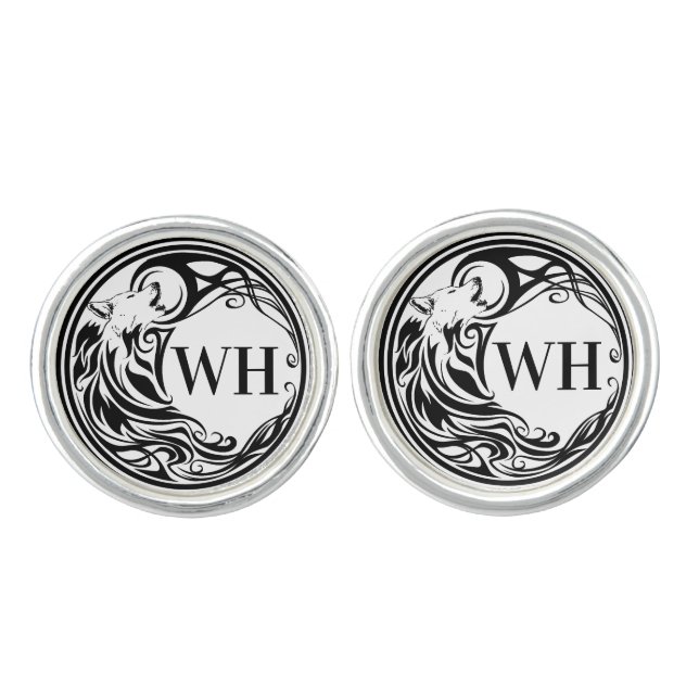 Tribal Wolf Monogram Cufflinks (Front)