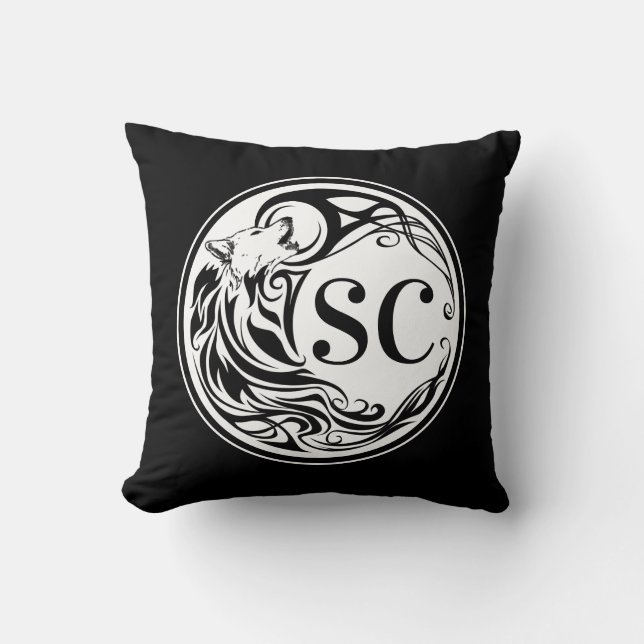 Tribal Wolf Monogram Throw Pillow (Front)
