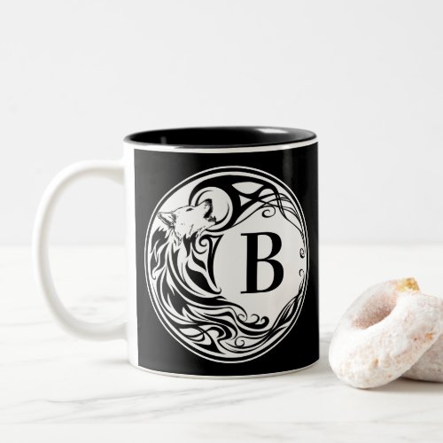 Tribal Wolf Monogram Two_Tone Coffee Mug