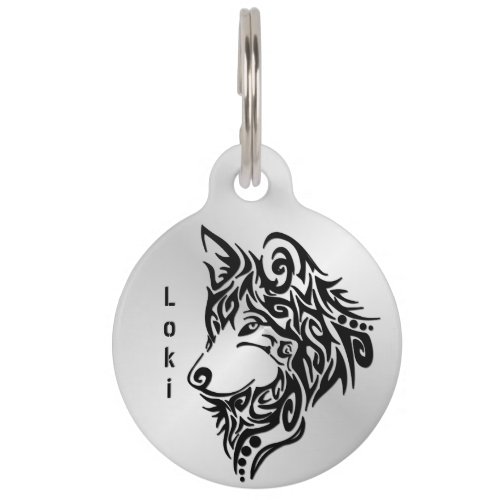 Tribal Wolf Name License and Contact Pet ID Tag