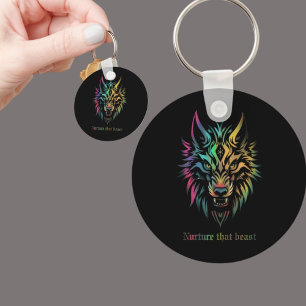 Tribal Wolf Patch – "Nurture That Beast" Keychain