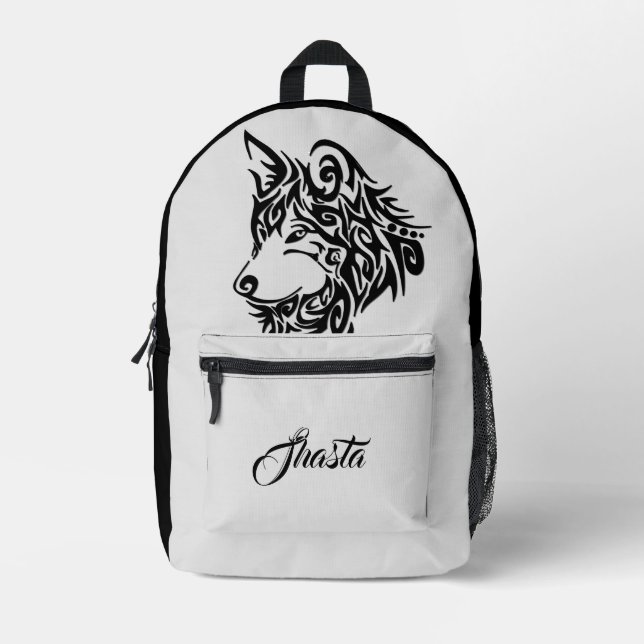 Tribal Wolf Personalized  Printed Backpack (Front)