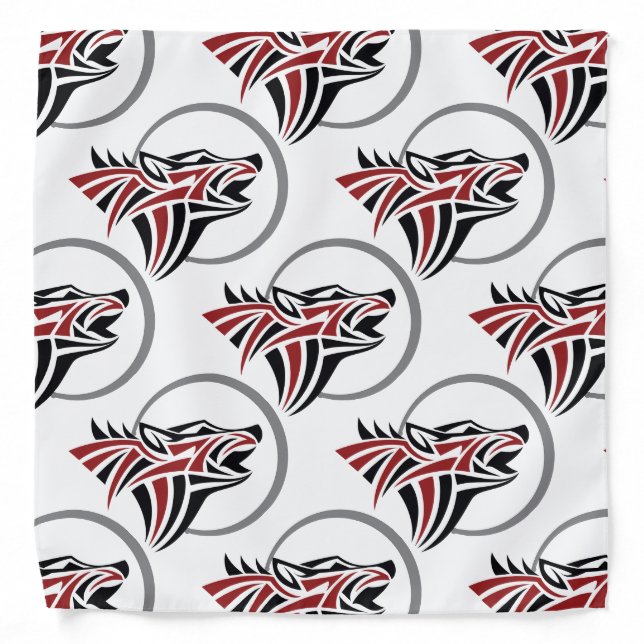 Tribal Wolf Red Black Howling Silver Moon Bandana (Front)