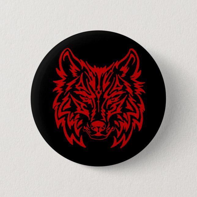 Tribal Wolf Red Pinback Button (Front)