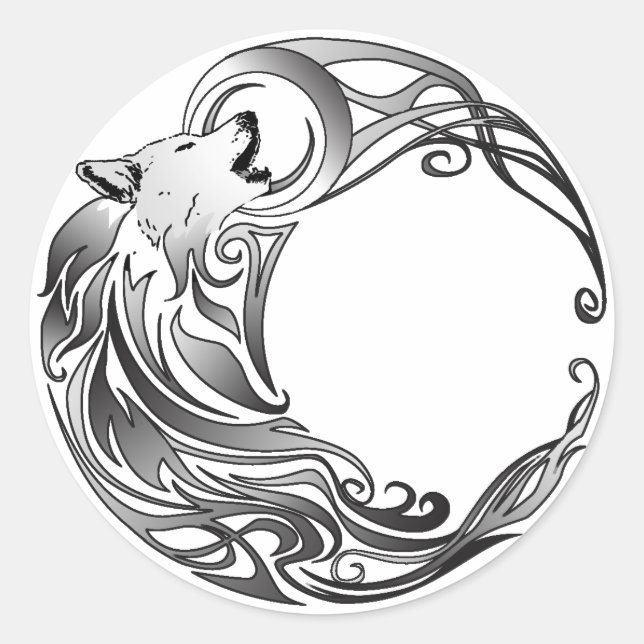 Tribal Wolf - Shaded Classic Round Sticker (Front)