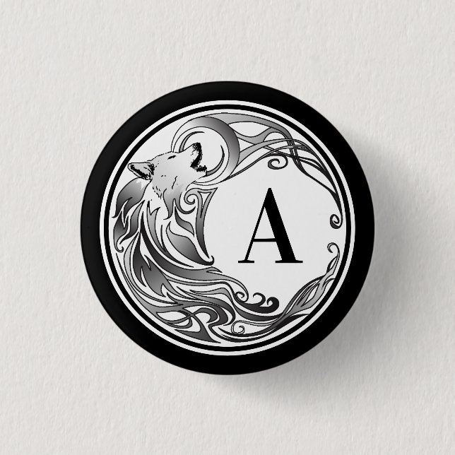 Tribal Wolf - Shaded Monogram Button (Front)