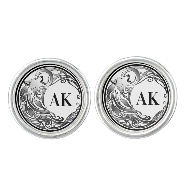 Tribal Wolf - Shaded Monogram Cufflinks (Front)