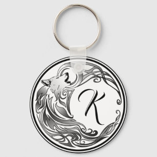 Tribal Wolf Shaded Monogram Keychain