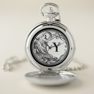 Tribal Wolf - Shaded Monogram Pocket Watch