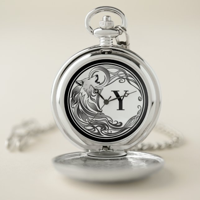 Tribal Wolf - Shaded Monogram Pocket Watch (Inside)
