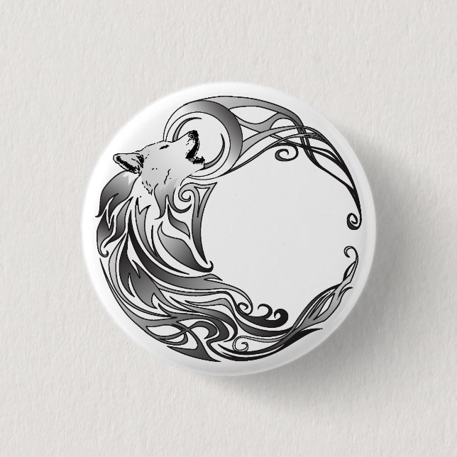 Tribal Wolf - Shaded Pinback Button (Front)