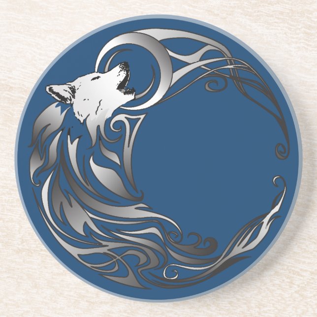 Tribal Wolf - Shaded Sandstone Coaster (Front)