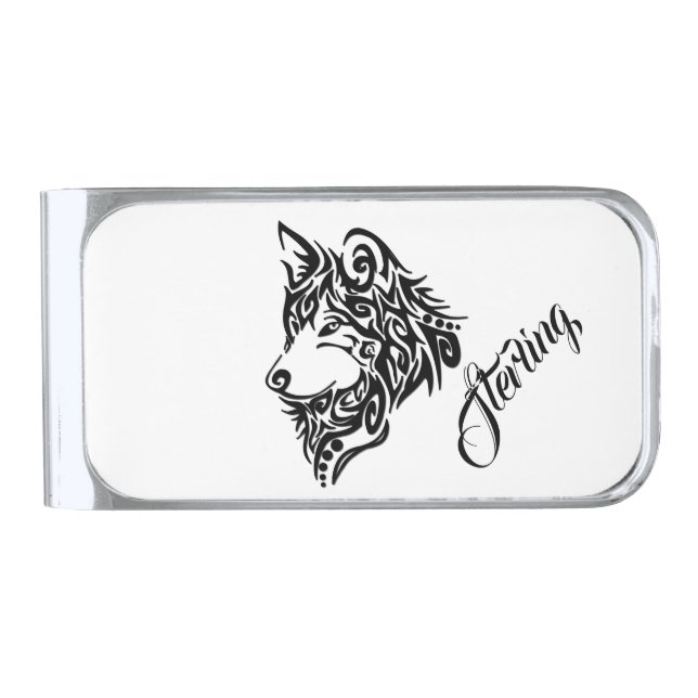 Tribal Wolf Silver Finish Money Clip (Front)