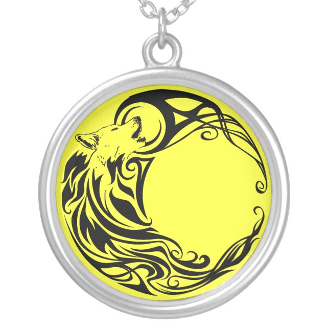 Tribal Wolf Silver Plated Necklace (Front)