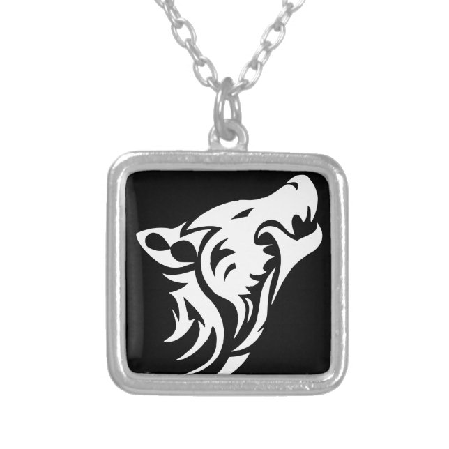 Tribal Wolf Silver Plated Necklace (Front)