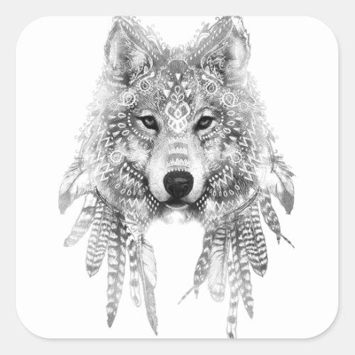 Tribal Wolf Spirit Square Sticker