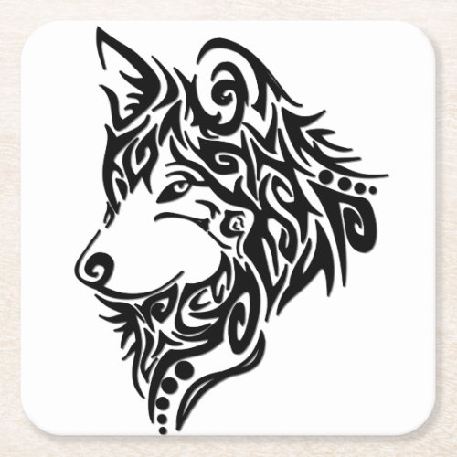 Tribal Wolf Square Paper Coaster