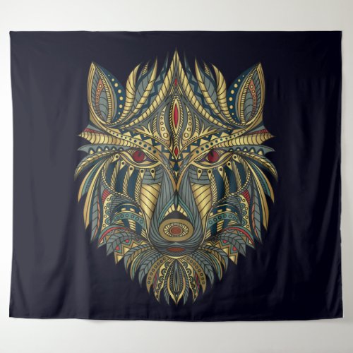 Tribal Wolf Tapestry